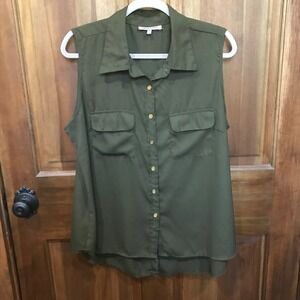 Speed Limit Dark Olive Green Sleeveless Button Down Back Button Top Plus Size 2X